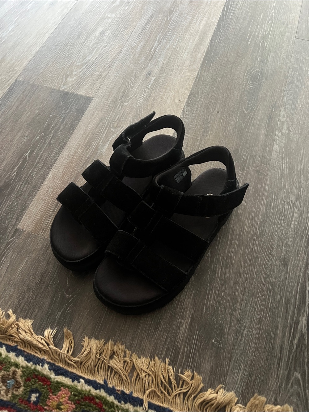 UGG Black Velvet Strap Sandals
